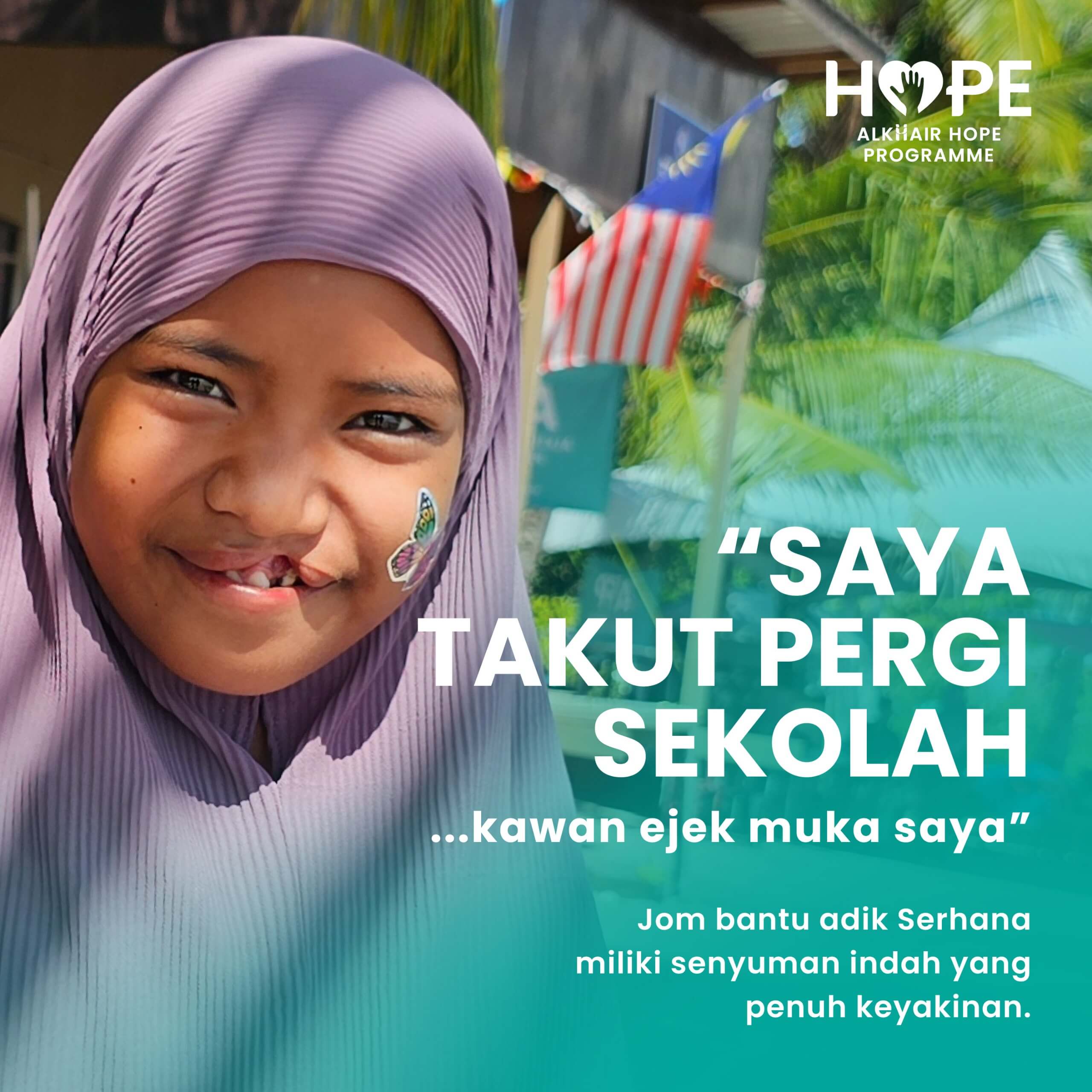 Serhana, kanak-kanak 11 tahun dari Pulau Sebangkat, Semporna, lahir dengan sumbing bibir dan sering menjadi ejekan rakan setiap kali dia bercakap atau mengukir senyuman.